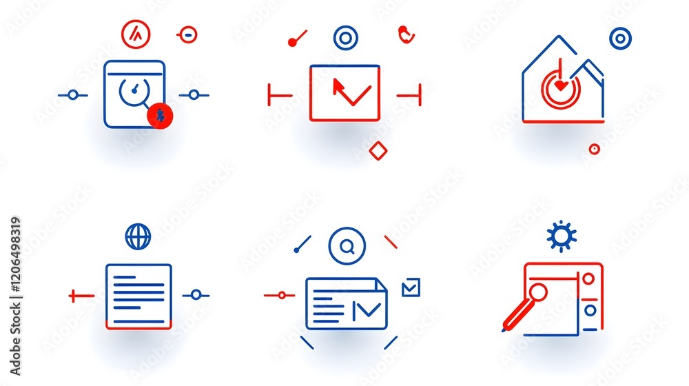 Poster A set of clean and minimalist line icons designed to represent various elements of digital form filling data entry and online workflow processes