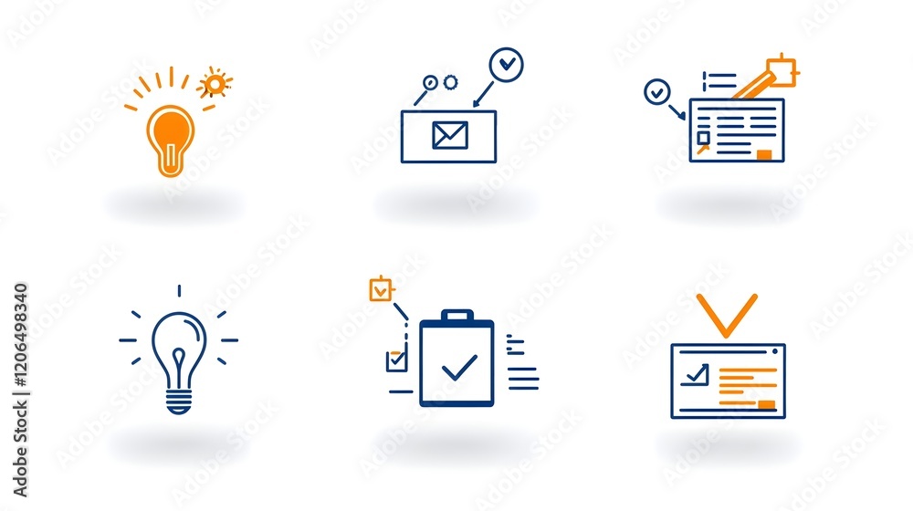 Poster Collection of 6 linear icons designed to represent various elements of digital form filling data entry and online processes  These clean modern icons can be used to depict efficient workflow