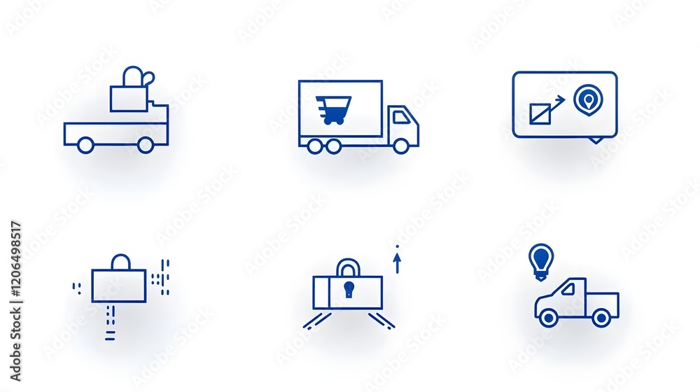 Aufkleber collection of 6 linear icons of delivery truck icons including express delivery symbols and package 