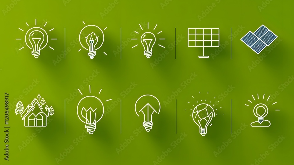 Poster comprehensive collection of linear green technology icons showcasing a variety of renewable energy s