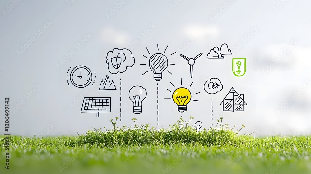 Poster comprehensive collection of green technology icons featuring renewable energy symbols such as solar 