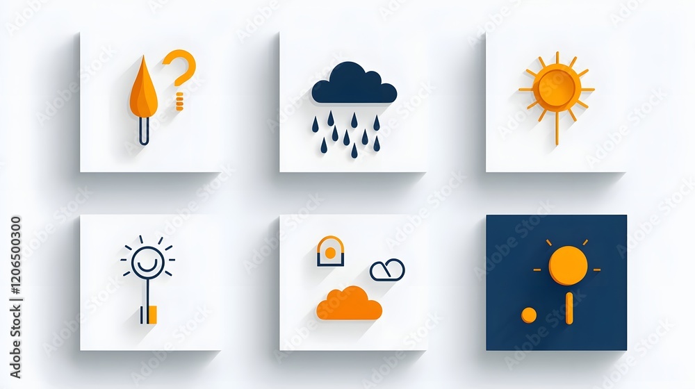 Aufkleber collection of 6 linear icons in a minimal and stylized two tone geometric design representing variou
