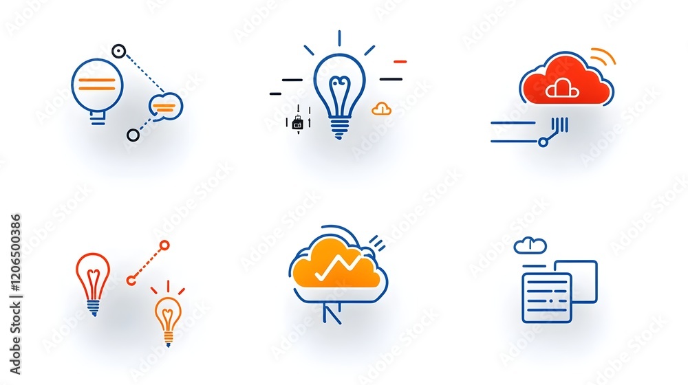 Poster Efficient Cloud Computing Network with Synchronized Data Flow Enabling Seamless Information Processing and Scalable Storage Solutions  This collection of linear icons represents the modern