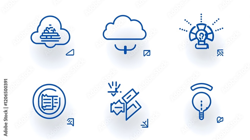 Poster A collection of linear icons representing an efficient cloud computing network with synchronized data flow