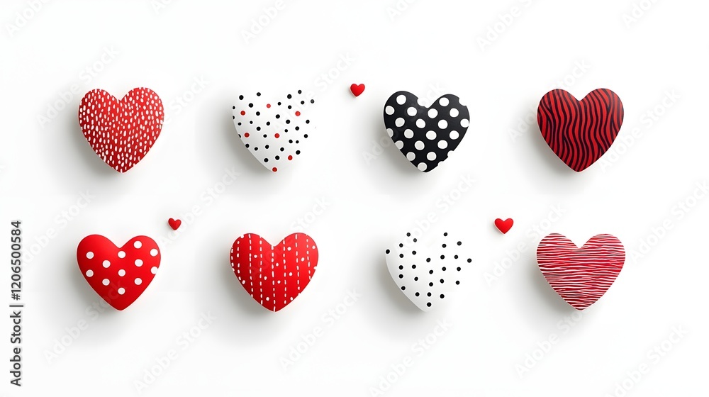 Poster a collection of various sized heart shaped stickers featuring an assortment of unique textures patte