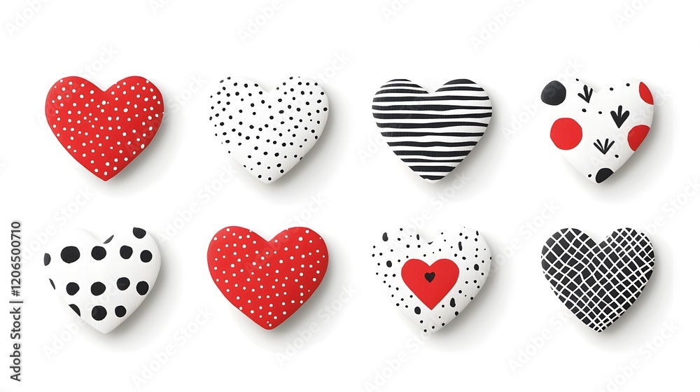 Poster Versatile collection of uniquely textured and patterned heart shaped stickers in a variety of sizes  perfect for incorporating into creative projects  branding materials