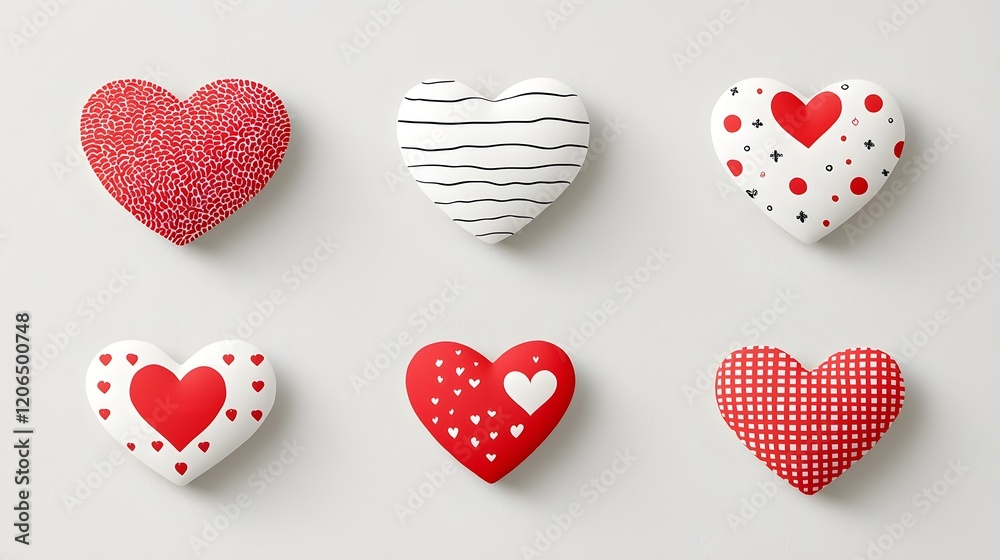 Aufkleber Collection of various sized red heart shaped stickers featuring an assortment of unique textures patterns and designs that are perfect for creative projects branding and Valentine s Day decor