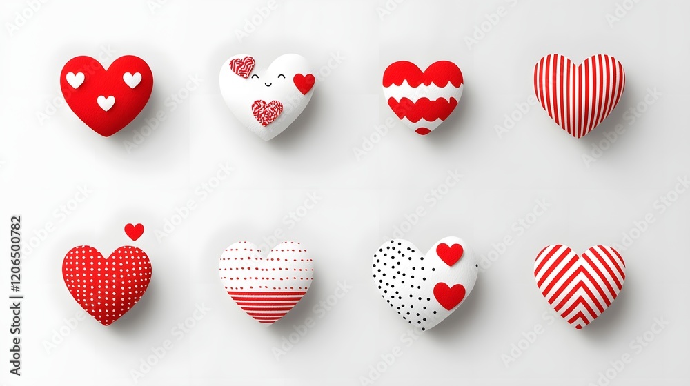 Poster elegant and modern collection of minimalist red heart shaped stickers with a range of detailed desig