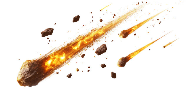 Flying meteors, isolated on transparent background 