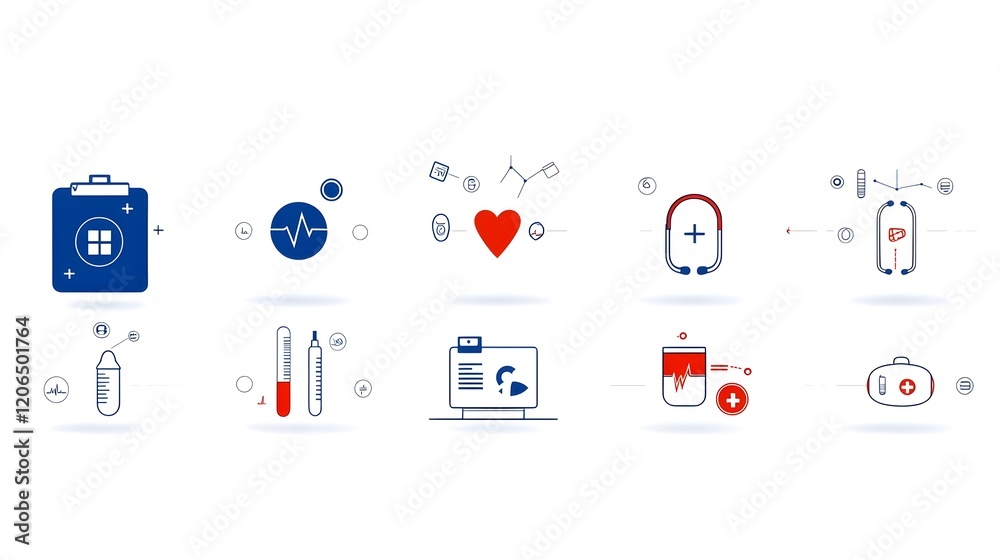 Poster This collection of 6 linear digital healthcare icons provides a visual representation of modern virtual medical services  including online doctor consultations  digital diagnostic tools