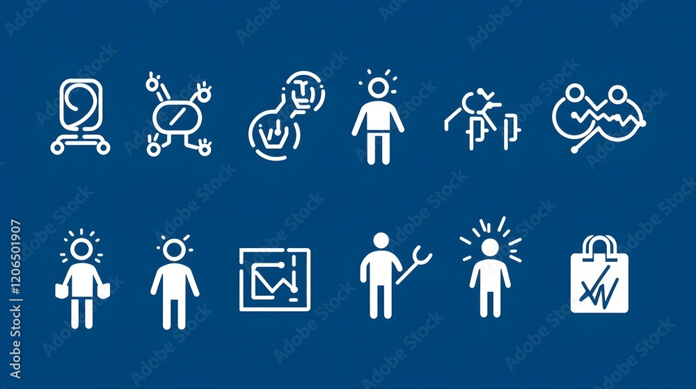 Poster This image showcases a set of 6 clean  thin line art icons representing human figures  teams  groups  and community symbols  These contemporary and minimal are designed for use in business