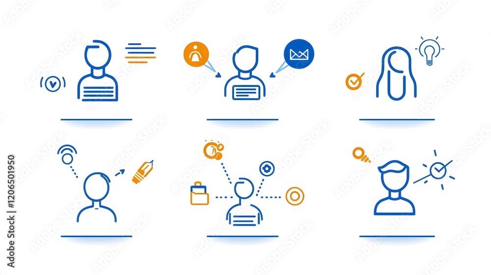 Poster Clean and Thin Line Art Icon Set Representing Human Figures Teams Groups and Community Designed for Contemporary Business and Organizational Visuals with Clear Outlines  Symbols