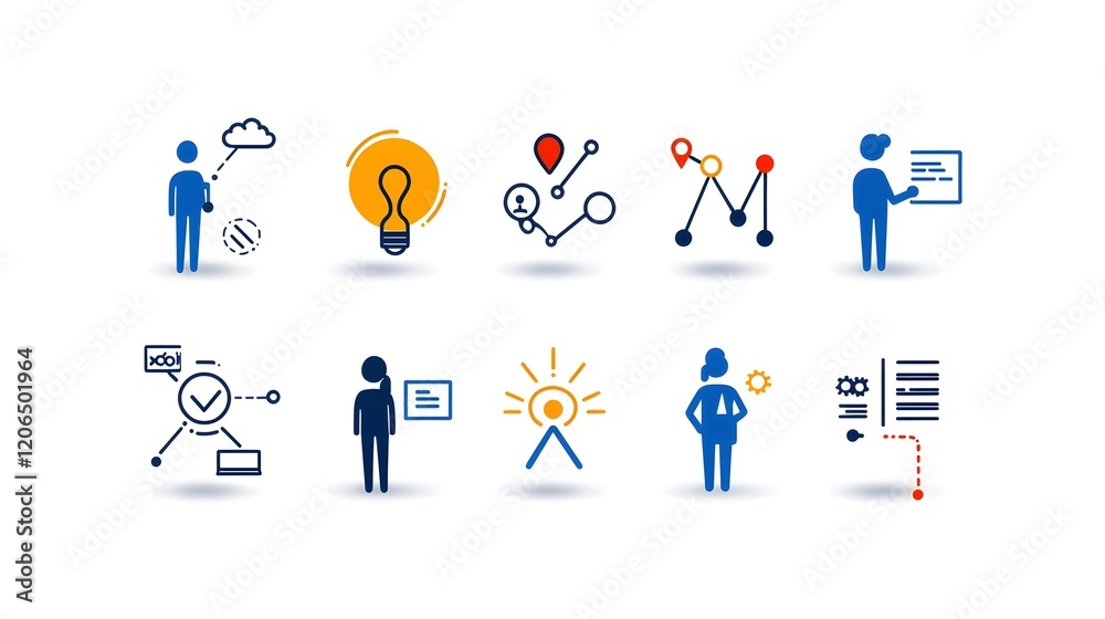 Poster collection of 6 clean and minimalist thin line art icons designed to represent human figures teams g