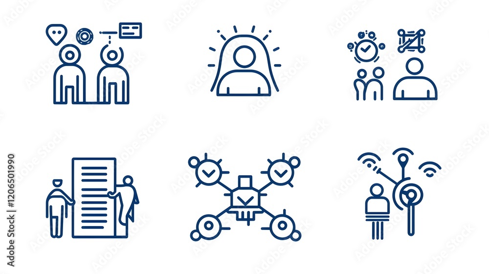 Aufkleber collection of clean and thin line art icon set representing human figures teams groups and community