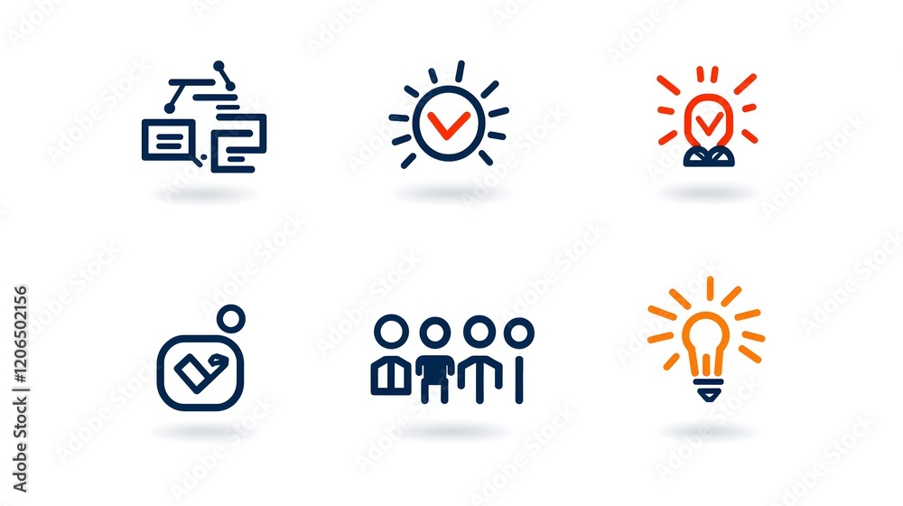Fototapete a collection of 6 minimalist linear icons depicting group organization and community related concept