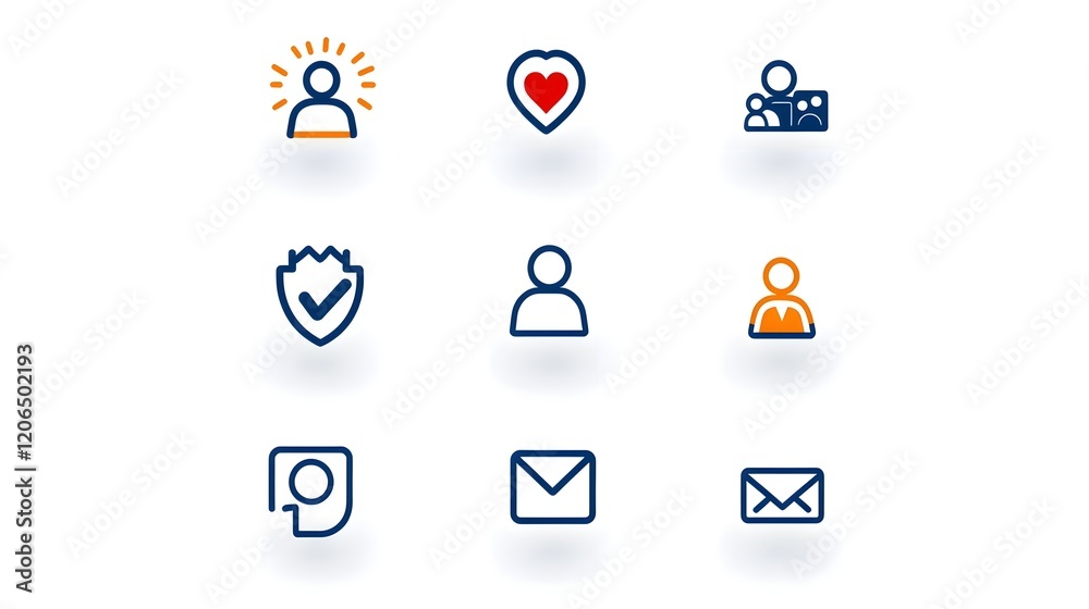 Poster collection of 6 minimal thin line icons featuring participants groups and organization members with 