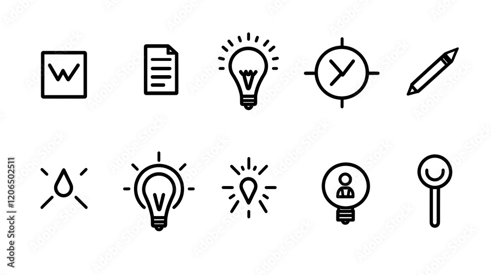 Poster collection of 6 minimal linear icons featuring clean geometric designs that showcase organizational 