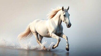 Fototapeta premium Majestic white horse galloping in water.
