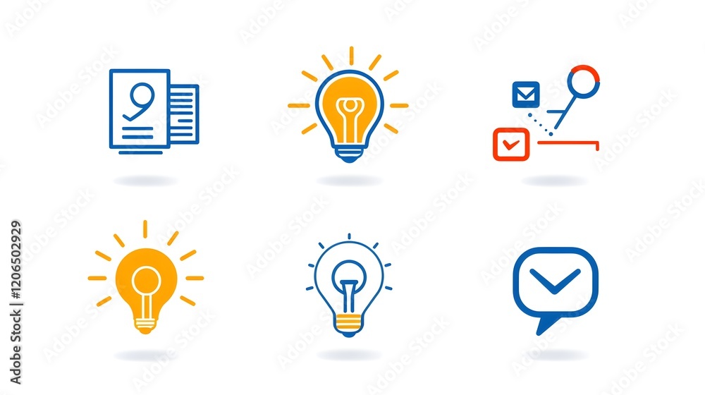 Poster collection of 6 minimalist linear business marketing icons representing the concepts of agreement sp