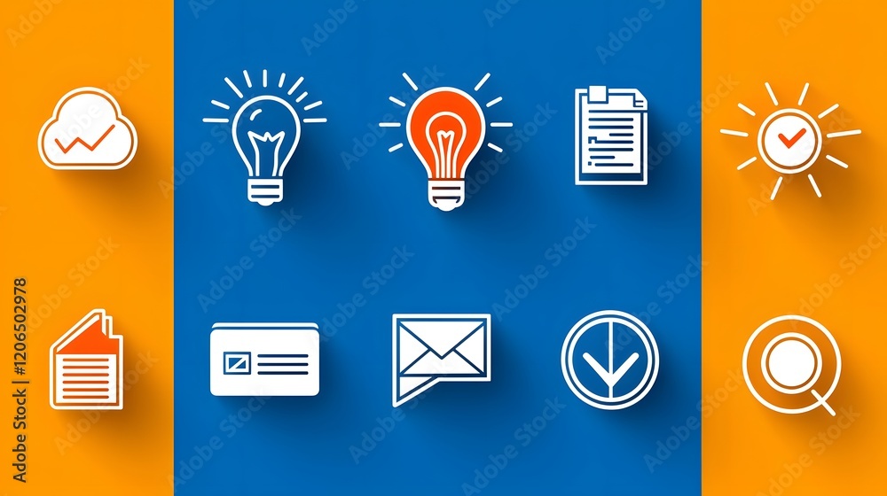Poster Collection of 6 simple and minimalist business and marketing icons representing key concepts such as agreement sponsorship and social media
