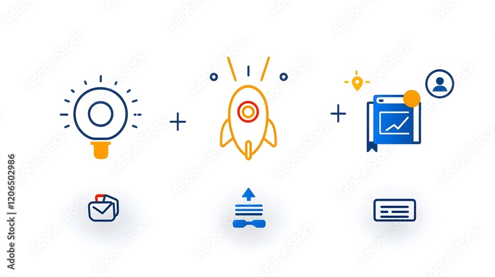 Poster A collection of 6 simple and minimalist linear icons representing key business marketing concepts like agreement sponsorship and social media