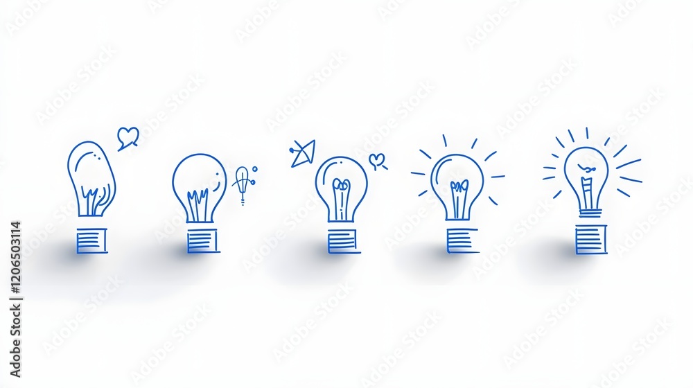 Poster Minimalist featuring a collection of linear light bulb icons representing various productivity  efficiency  and time management concepts such as growth graphs  data analytics  business planning