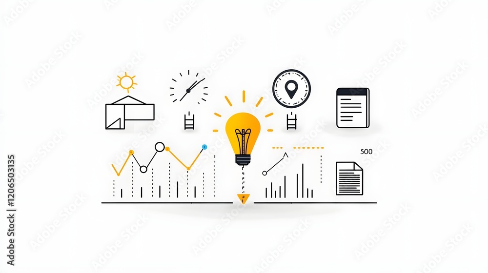 Poster Collection of 6 Linear Icons Set of Thin Line Icons Representing Various Productivity Efficiency and Time Management Elements Such as Growth Graphs Data Analytics Business Planning Teamwork Workflow