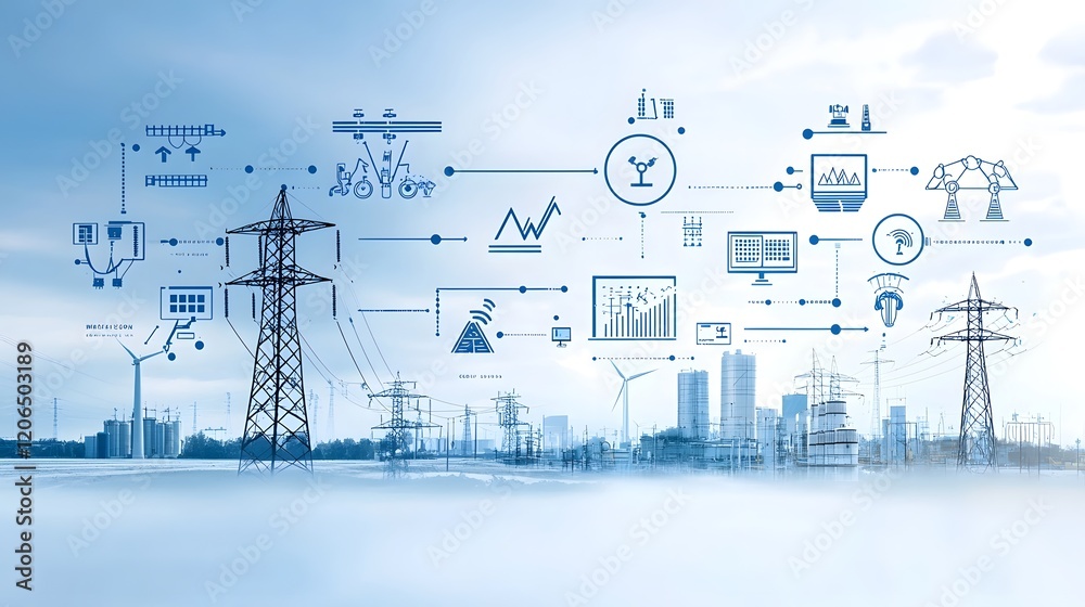 Poster intelligent power grid network managing renewable energy sources and linking residential and industr