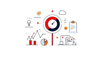 Fototapeta premium Collection of 6 linear icons set of thin line icons representing various productivity efficiency and time management elements such as growth graphs data analytics business planning teamwork workflow