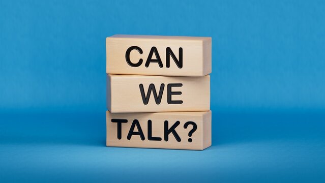 Can we talk symbol. Concept word Can we talk on wooden blocks.Business and Can we talk concept. Copy space.3D rendering on blue background.
