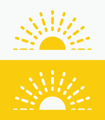 icon set Yellow half sun , including shining rays, sunset designs, solar energy, and star-inspired illustrations. Perfect for representing warmth, tanning, and bright energy.