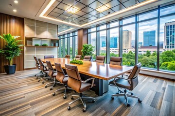 Modern Conference Room, Business Meeting Space, Empty Boardroom, Corporate Office, Professional Conference Location, Ideal Discussion Area