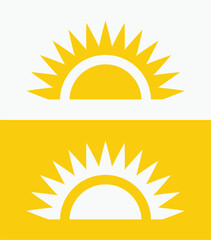 icon set Yellow half sun , including shining rays, sunset designs, solar energy, and star-inspired illustrations. Perfect for representing warmth, tanning, and bright energy.