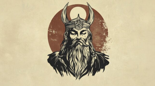 Slavic God Veles, Serene, Mythological, Portrait, Beige Background, Minimalist Design