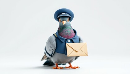 Pigeon Mailman Delivering Letter Cute Bird Cartoon Image