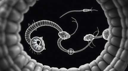 Intestine parasites microscopic view.