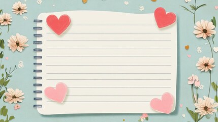 Floral Notepad with Hearts - Romantic Note-Taking