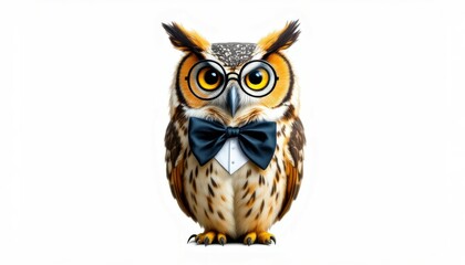 Obraz premium Smart Owl in Bow Tie and Glasses Image Download