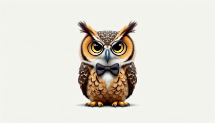Obraz premium Smart Owl in Glasses and Bow Tie Bird Image