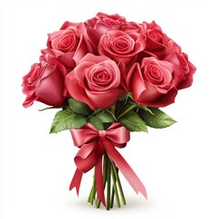 Fototapeta premium Elegant Bouquet of Fresh Pink Roses Tied with Ribbon
