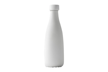 Sleek modern white plastic milk bottle with minimalist luxurious design against isolated on cut out PNG or transparent background. Elegant branding elements giving premium. Products, packaging design.