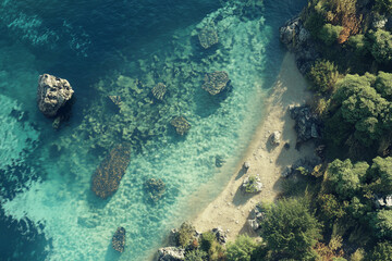 Fototapeta premium Coral Reef Remnants Scattered Across the Gorgeous Ocean Floor – A Scuba Diver’s Paradise