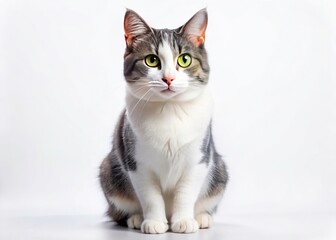 Panoramic Gray & White Cat Portrait - Elegant Feline Photography