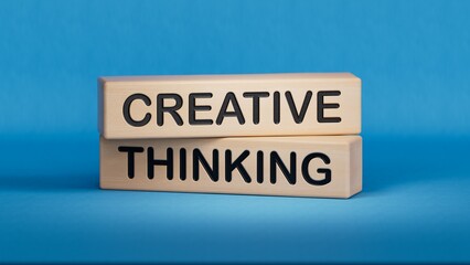 Creative thinking symbol. Wooden blocks with words Creative thinking. Business and Creative thinking concept. Copy space.3D rendering on blue background.