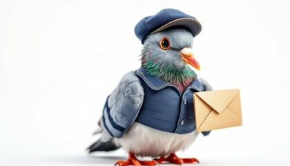 Cute Pigeon Mailman Holding Envelope Illustration