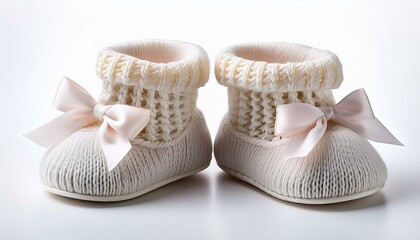 Adorable knitted baby booties with delicate bows.