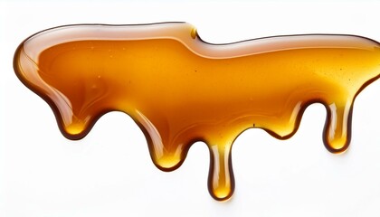 Golden honey, dripping and glistening, isolated on white background.
