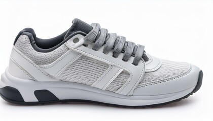 Stylish white sneakers with gray laces.