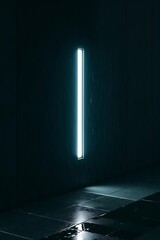 Glowing linear light in dark corridor.