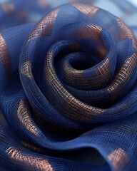 Fototapeta premium Blue rose fabric swirl, textile texture, close-up
